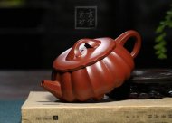 《筋紋扁石瓢壺》宜興紫砂壺助理工藝美術師純手工大紅袍泡茶壺茶具石瓢套裝